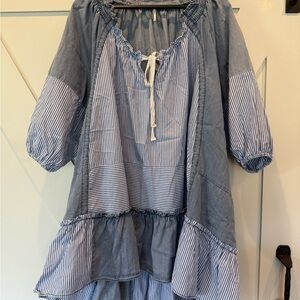 Free People Blue Striped High Low Dress